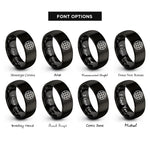 font options for inside engraving on black minimal globe rings