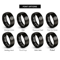 font options for inside engraving on black minimal globe rings