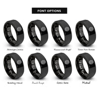 font options for inside engraving on black minimal globe rings