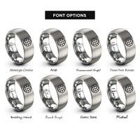 font options for inside engraving on grey minimal globe rings