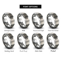 font options for inside engraving on grey minimal globe rings