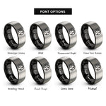 font options for inside engraving on black & grey minimal globe icon rings