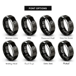 font options for inside engraving on black & gray minimal globe icon rings