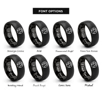 font options for inside engraving on black minimal globe icon rings