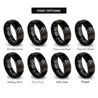 font options for inside engraving on black minimal globe icon rings