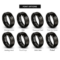font options for inside engraving on black minimal globe icon rings