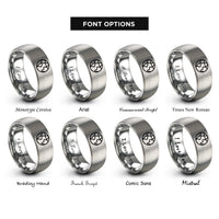 font options for inside engraving on silver minimal globe icon rings