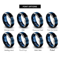font options for inside engraving on blue & grey minimal lighthouse beam rings