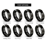 font options for inside engraving on black & grey minimal lotus rings