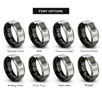 font options for inside engraving on black & silver minimal lotus rings