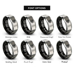 font options for inside engraving on black & gray minimal mandala rings