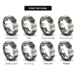 font options for inside engraving on gray minimal mandala rings