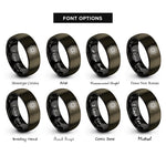 font options for inside engraving on gunmetal & black minimal mandala rings