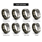 font options for inside engraving on gunmetal & silver minimal mandala rings