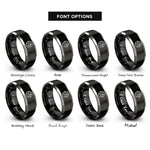 font options for inside engraving on black & gray minimal world rings