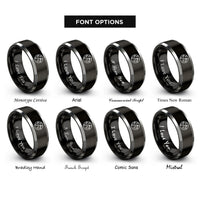 font options for inside engraving on black & gray minimal world rings