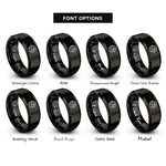 font options for inside engraving on black minimal world rings