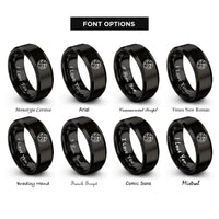 font options for inside engraving on black minimal world rings