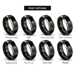 font options for inside engraving on black & silver minimalist compass rose rings