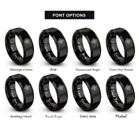 font options for inside engraving on black minimalist compass rose rings