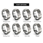 font options for inside engraving on silver minimalist compass rose rings