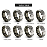font options for inside engraving on gunmetal & silver minimalist compass rose rings