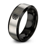 modern unisex engagement rings – black & grey tungsten pentacle venus ring