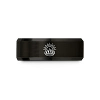 custom engraved rings her – black tungsten sunrise rays wedding band