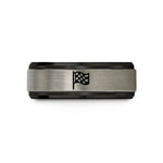 simple bands for couples – black & blue & silver tungsten checkered flag wedding band