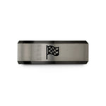 tungsten bands for her – black & blue & gray tungsten checkered flag wedding band