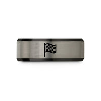 tungsten bands for her – black & blue & gray tungsten checkered flag wedding band