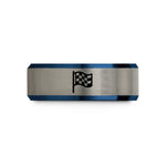 simple bands for couples – black & blue & grey tungsten checkered flag wedding band