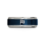 tungsten bands for her – blue & silver tungsten checkered flag wedding band