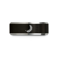 women's minimalist wedding band – black & grey tungsten laurel branch wedding band