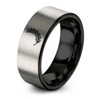 comfort fit wedding band – black & gray tungsten laurel branch ring