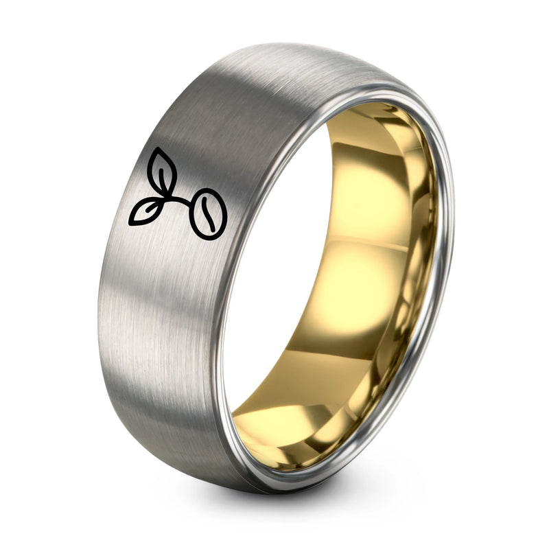 Sprouting Seed – Tungsten Wedding Band, 8 mm, Gray, Gold Comfort-Fit Unisex