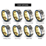 font options for inside engraving on gold & blue & grey mint leaves rings