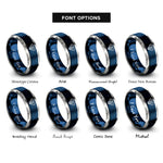 font options for inside engraving on blue & silver mma gloves rings