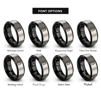 font options for inside engraving on black & silver moai easter island rings