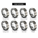 font options for inside engraving on grey moai easter island rings