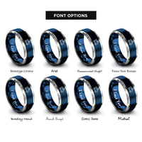 font options for inside engraving on blue & grey mobile robot amr rings