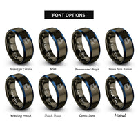 font options for inside engraving on gunmetal & blue mobile robot amr rings
