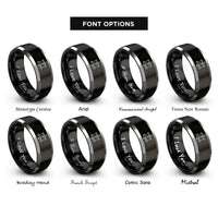font options for inside engraving on black & gray mobile stars rings