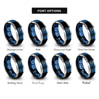 font options for inside engraving on blue & silver mod icon rings
