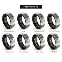 font options for inside engraving on black & grey modern pentathlon rings