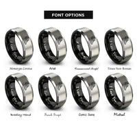 font options for inside engraving on black & silver modern pentathlon rings