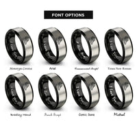 font options for inside engraving on black & gray modern pentathlon rings