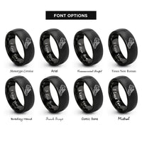 font options for inside engraving on black modern pentathlon rings