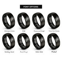font options for inside engraving on black modern pentathlon rings