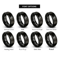 font options for inside engraving on black modern pentathlon rings